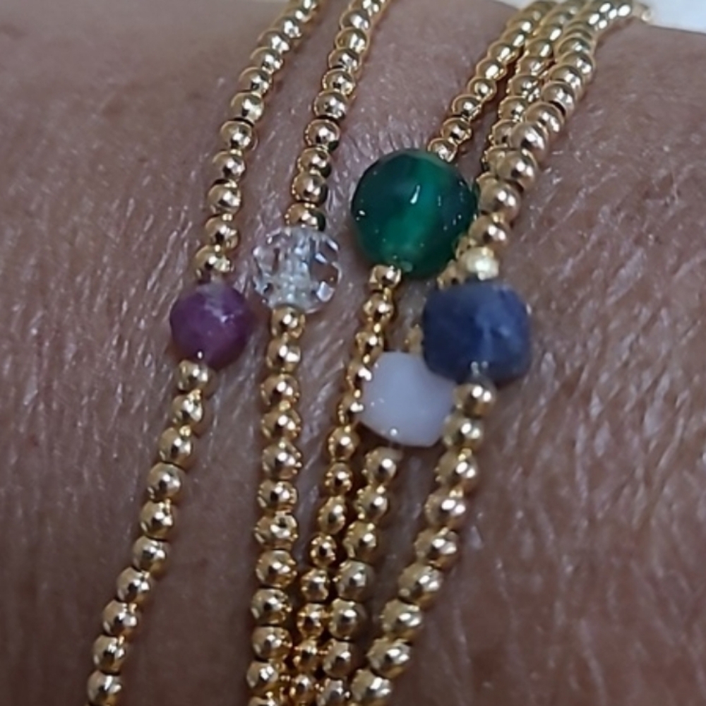 Mother's/Family Bracelets Semi-precious Gemstone/18K Gold-plated Beads